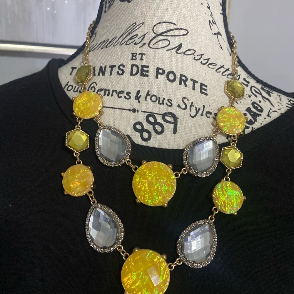 Gold-Tone Yellow Statement Necklace & Earrings - Designer Style